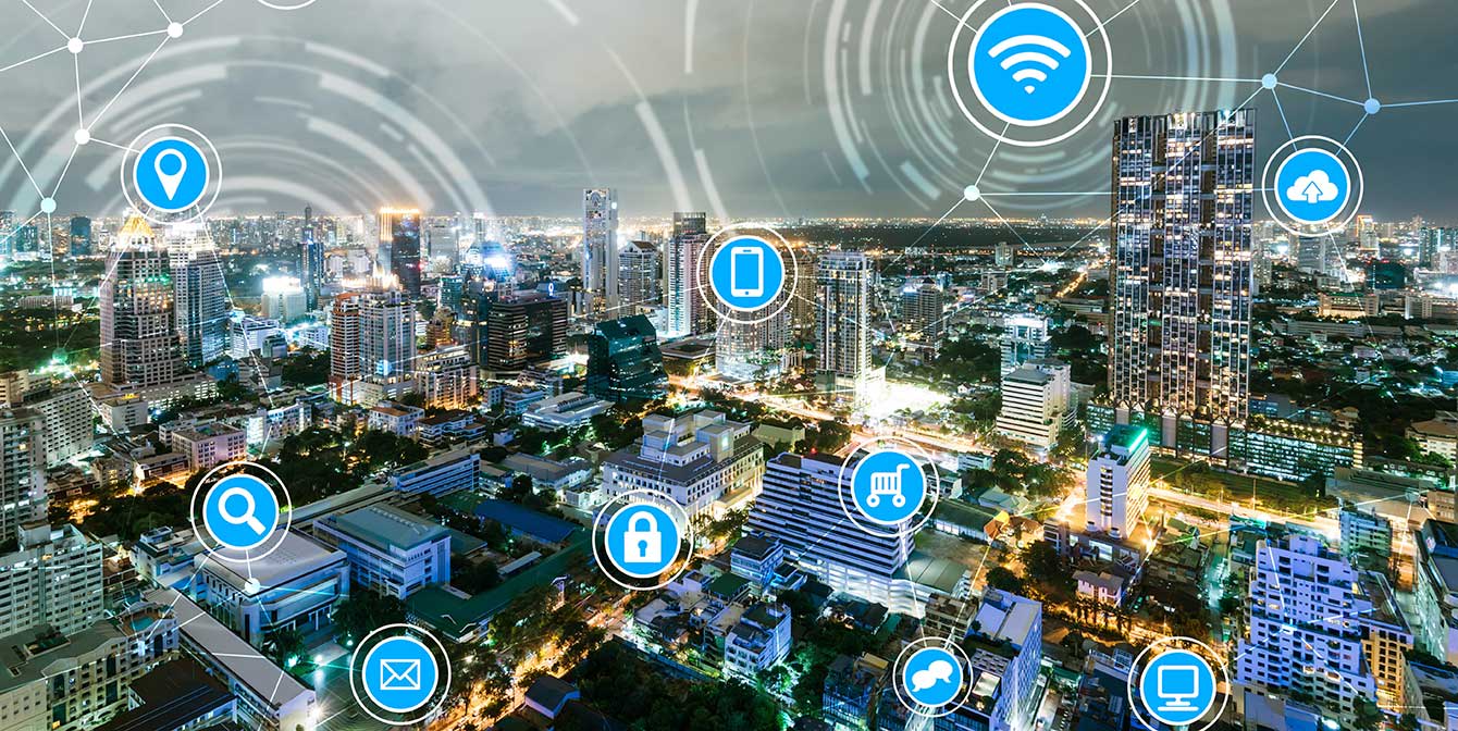 futurereadycitiesblg2 | JLL Technologies city skyline with technology icons